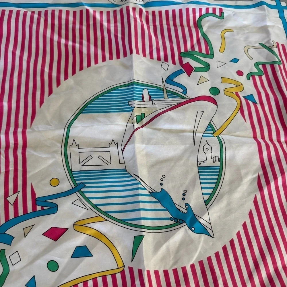 Vintage Country Club Nautical Queen Elizabeth Ship Yellow Pure Silk Scarf